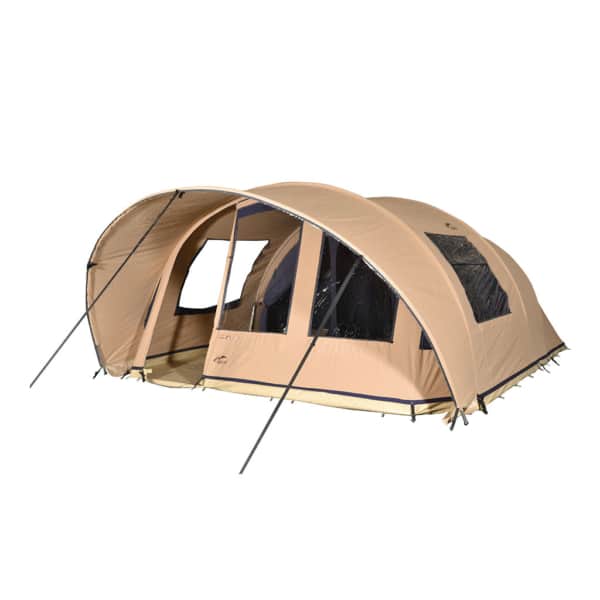 Spacious Awaya 440 tent with three separate inner tents and large living area.