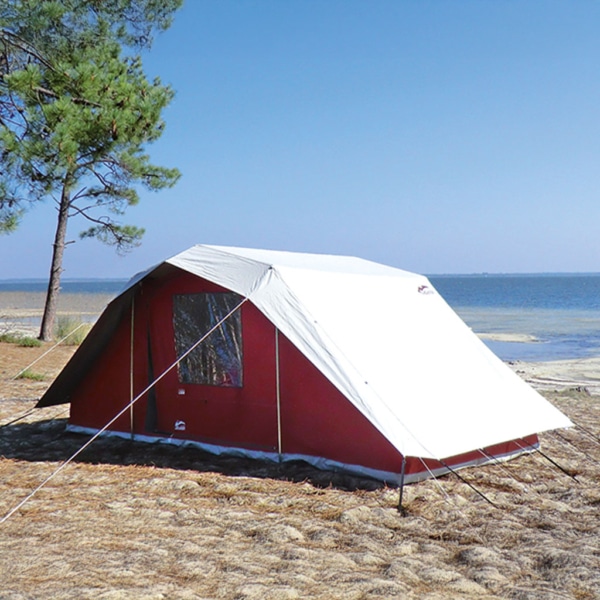 Bora Bora compact group tent with two facing bedrooms and central living space.