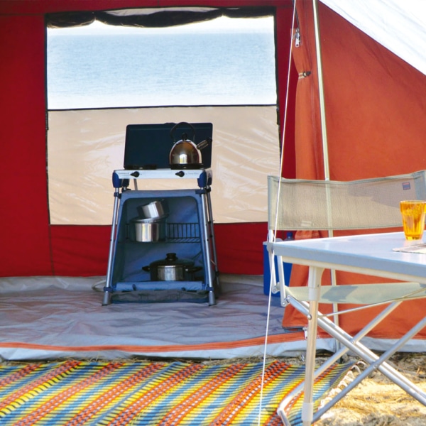 Bora Bora tent featuring integrated waterproof PVC floor and mosquito-protected windows.