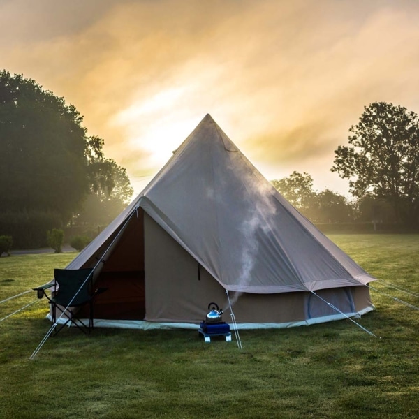 Indiana glamping tent with spacious bell-shaped design for group camping.