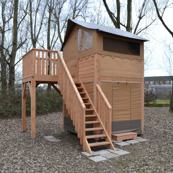 Baroudeur 2 glamping tent with elevated second floor for panoramic views.
