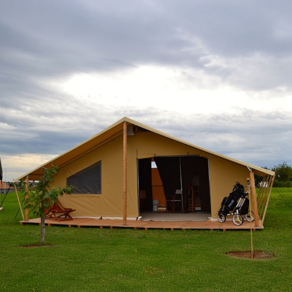 Classic 700 glamping tent with three-bedroom layout and spacious living area.