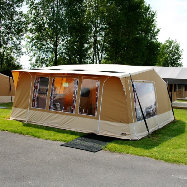 High-quality glamping tent with steel frame and durable PVC flooring.