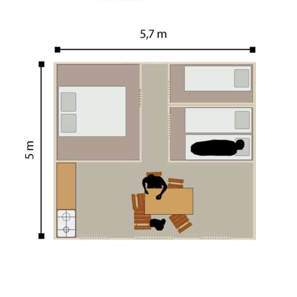 Weather-resistant glamping tent Espace floorplan.