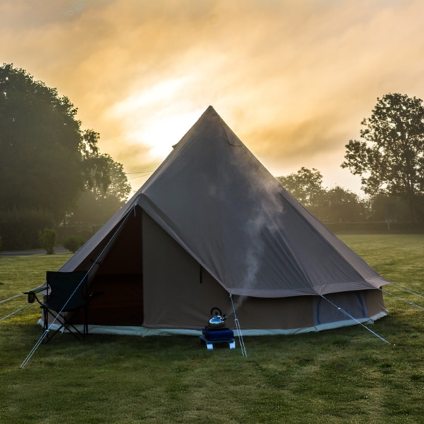 Indiana glamping tent with spacious bell-shaped design for group camping.