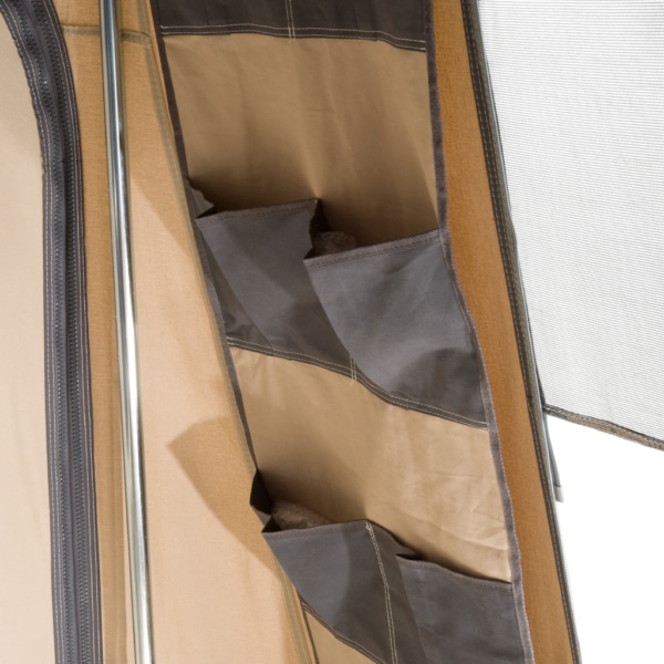 Compact trailer tent for 2+2 with integrated mattress and sunshade.