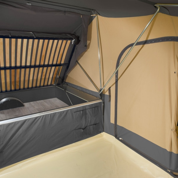 Family trailer tent with breathable cotton walls and quick setup.