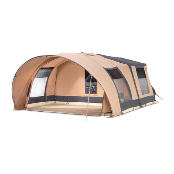 Durable folding tent with steel frame and PVC flooring.